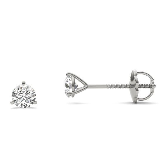 1/2 CTW Round Caydia Lab Grown Diamond Three Prong Solitaire Stud Screw-Back Earrings 14K White Gold