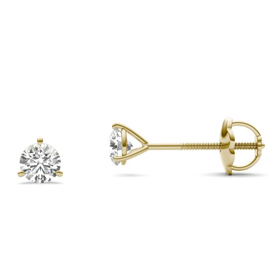 1/2 CTW Round Caydia Lab Grown Diamond Three Prong Solitaire Stud Screw-Back Earrings 14K Yellow Gold