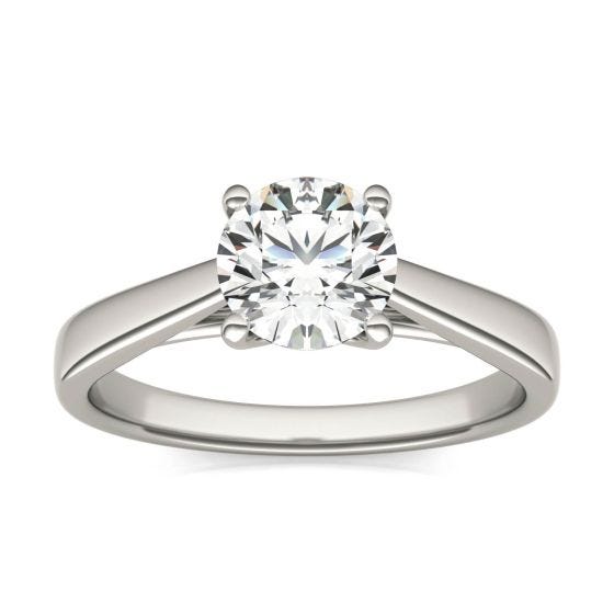 1 CTW Round Caydia Lab Grown Diamond Tapered Cathedral Solitaire Engagement Ring 18K White Gold