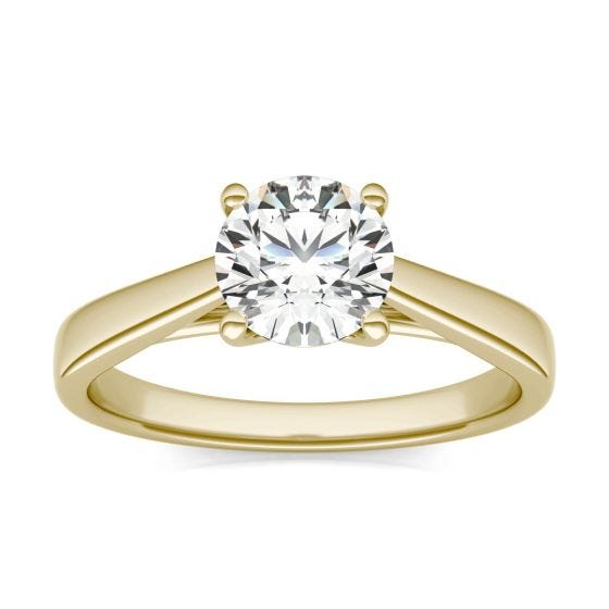 1 CTW Round Caydia Lab Grown Diamond Tapered Cathedral Solitaire Engagement Ring 14K Yellow Gold