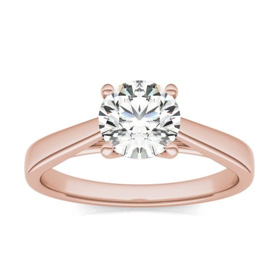 1 CTW Round Caydia Lab Grown Diamond Tapered Cathedral Solitaire Engagement Ring 18K Rose Gold