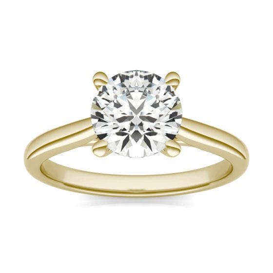 1 1/2 CTW Round Caydia Lab Grown Diamond Cathedral Four Prong Solitaire Engagement Ring 14K Yellow Gold