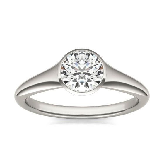 3/4 CTW Round Caydia Lab Grown Diamond Signature Tapered Bezel Solitaire Engagement Ring 18K White Gold