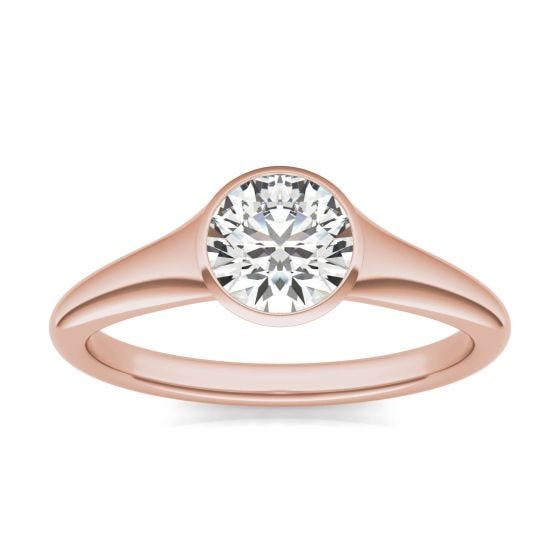 3/4 CTW Round Caydia Lab Grown Diamond Signature Tapered Bezel Solitaire Engagement Ring 18K Rose Gold
