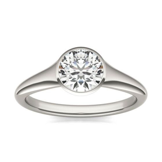 1 CTW Round Caydia Lab Grown Diamond Signature Tapered Bezel Solitaire Engagement Ring 18K White Gold
