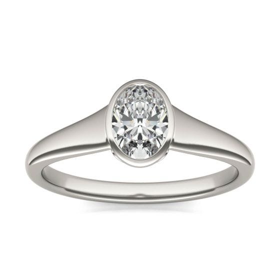 1 CTW Oval Caydia Lab Grown Diamond Signature Tapered Bezel Solitaire Engagement Ring 18K White Gold