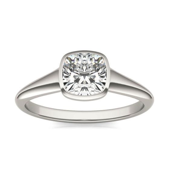 1 CTW Cushion Caydia Lab Grown Diamond Signature Tapered Bezel Solitaire Engagement Ring 18K White Gold