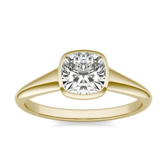 1 CTW Cushion Caydia Lab Grown Diamond Signature Tapered Bezel Solitaire Engagement Ring 18K Yellow Gold