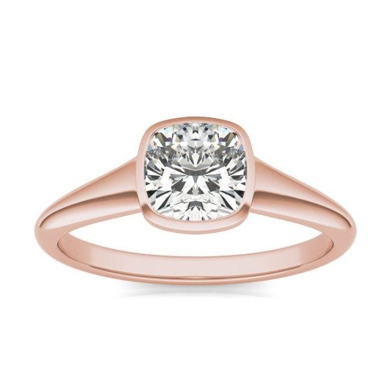 1 CTW Cushion Caydia Lab Grown Diamond Signature Tapered Bezel Solitaire Engagement Ring 18K Rose Gold