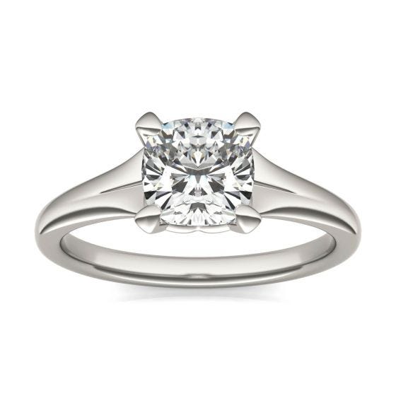 1 1/2 CTW Cushion Caydia Lab Grown Diamond Signature Tapered Solitaire Engagement Ring 18K White Gold