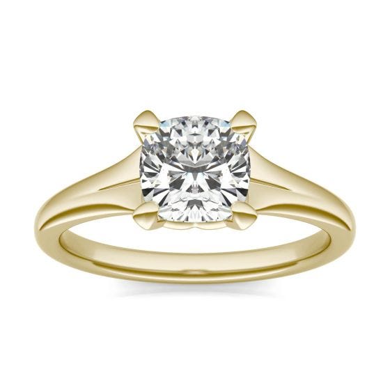 1 1/2 CTW Cushion Caydia Lab Grown Diamond Signature Tapered Solitaire Engagement Ring 18K Yellow Gold