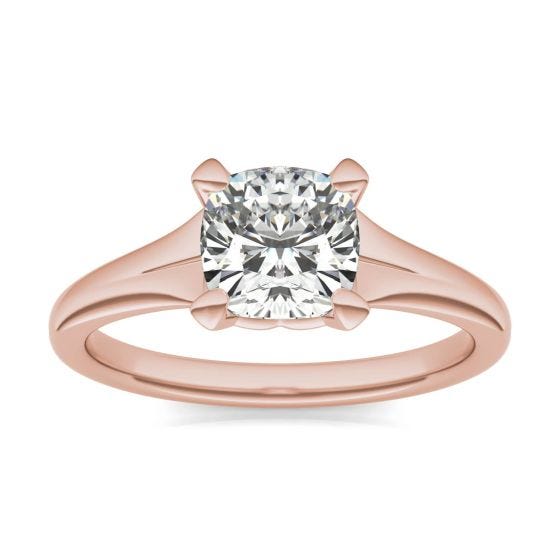 1 1/2 CTW Cushion Caydia Lab Grown Diamond Signature Tapered Solitaire Engagement Ring 18K Rose Gold