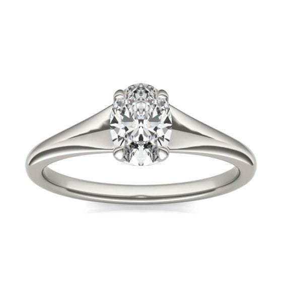 1 CTW Oval Caydia Lab Grown Diamond Signature Tapered Solitaire Engagement Ring 18K White Gold