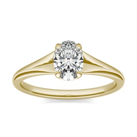 1 CTW Oval Caydia Lab Grown Diamond Signature Tapered Solitaire Engagement Ring 18K Yellow Gold