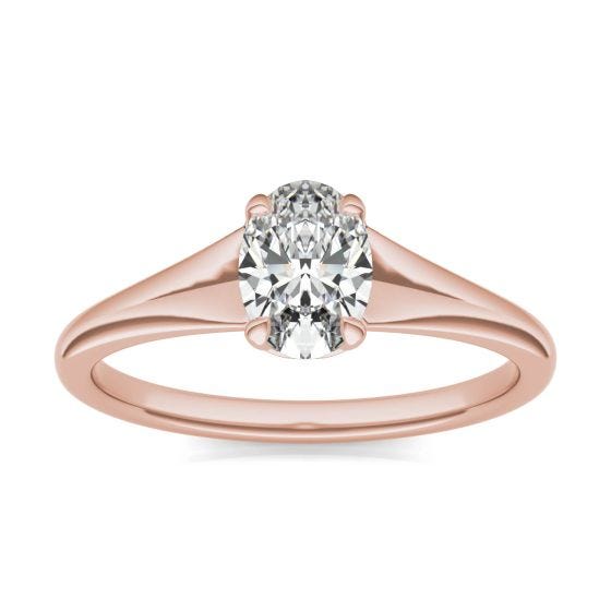 1 CTW Oval Caydia Lab Grown Diamond Signature Tapered Solitaire Engagement Ring 18K Rose Gold