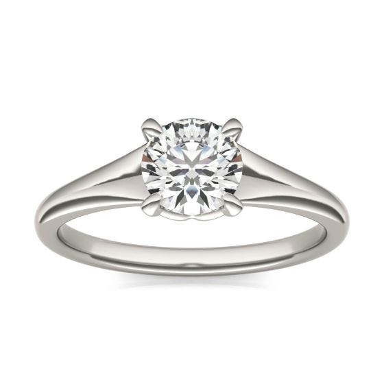 3/4 CTW Round Caydia Lab Grown Diamond Signature Tapered Solitaire Engagement Ring 18K White Gold