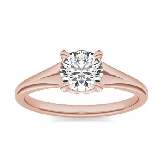 3/4 CTW Round Caydia Lab Grown Diamond Signature Tapered Solitaire Engagement Ring 18K Rose Gold