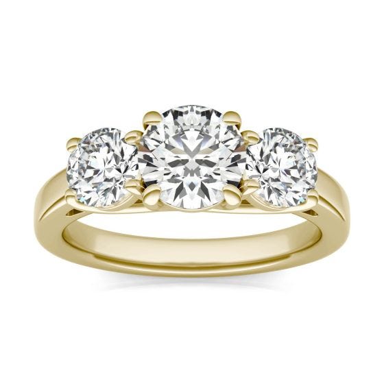 2 CTW Round Caydia Lab Grown Diamond Trellis Three Stone Ring 14K Yellow Gold