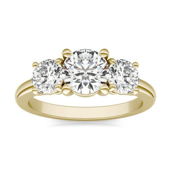 2 CTW Round Caydia Lab Grown Diamond Classic Three Stone Engagement Ring 18K Yellow Gold