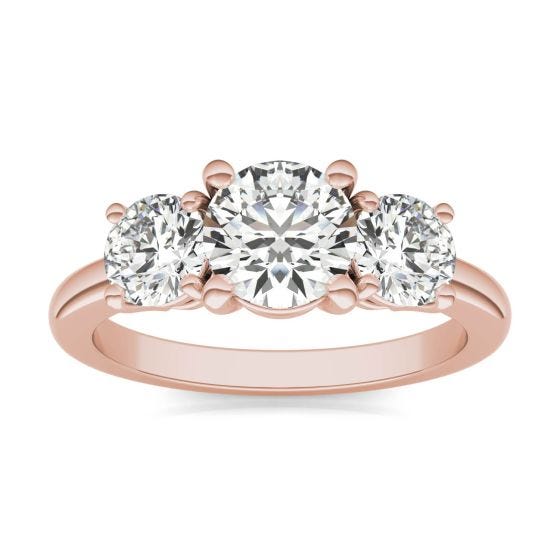 2 CTW Round Caydia Lab Grown Diamond Classic Three Stone Engagement Ring 14K Rose Gold