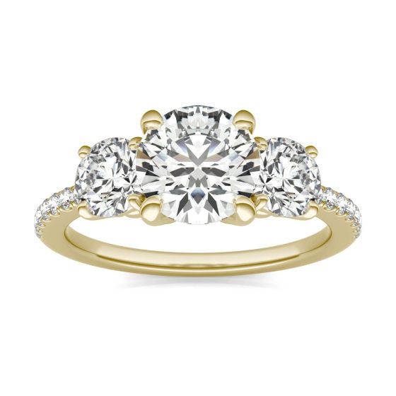 2 1/8 CTW Round Caydia Lab Grown Diamond Three Stone with Side Accents Ring 18K Yellow Gold