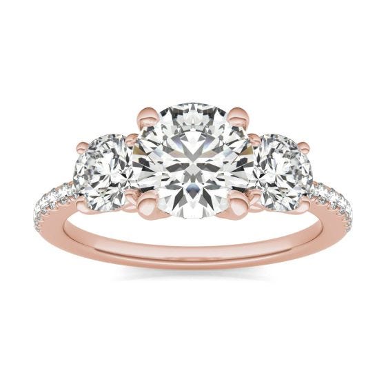 2 1/8 CTW Round Caydia Lab Grown Diamond Three Stone with Side Accents Ring 14K Rose Gold