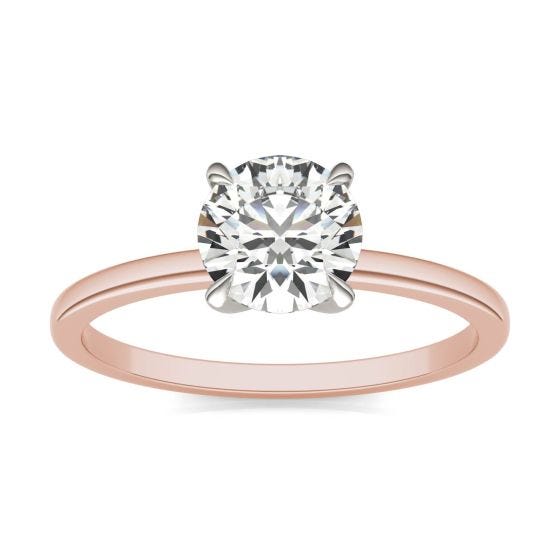 1 CTW Round Caydia Lab Grown Diamond Four Prong Claw Solitaire Engagement Ring 14K Two-Tone White & Rose Gold