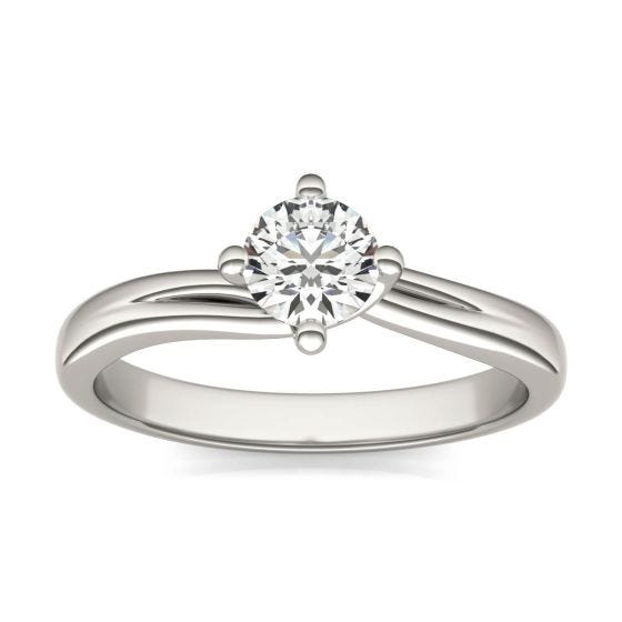 1/2 CTW Round Caydia Lab Grown Diamond Four Prong Twist Solitaire Engagement Ring 14K White Gold