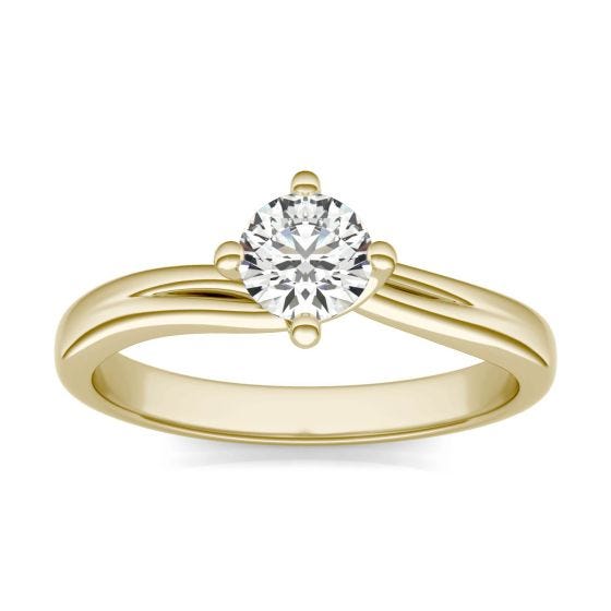 1/2 CTW Round Caydia Lab Grown Diamond Four Prong Twist Solitaire Engagement Ring 14K Yellow Gold