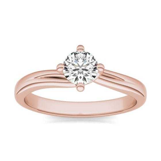 1/2 CTW Round Caydia Lab Grown Diamond Four Prong Twist Solitaire Engagement Ring 14K Rose Gold