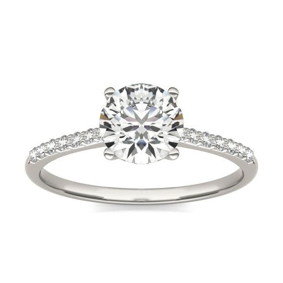 1 1/6 CTW Round Caydia Lab Grown Diamond Signature Side Stone Engagement Ring 18K White Gold
