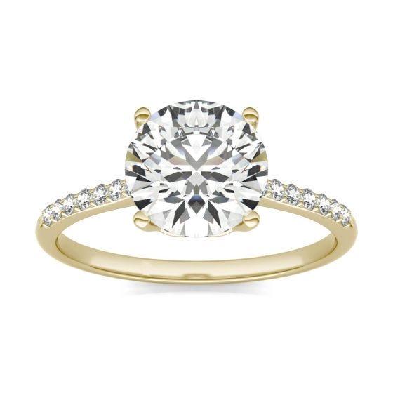 2 1/6 CTW Round Caydia Lab Grown Diamond Signature Side Stone Engagement Ring 18K Yellow Gold