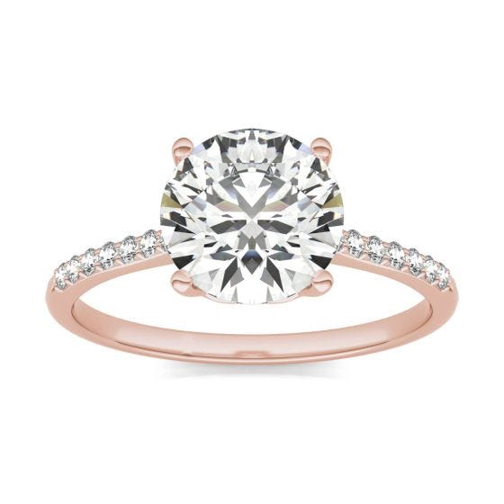 2 1/6 CTW Round Caydia Lab Grown Diamond Signature Side Stone Engagement Ring 18K Rose Gold