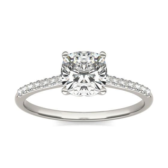 1 1/6 CTW Cushion Caydia Lab Grown Diamond Signature Side Stone Engagement Ring 18K White Gold