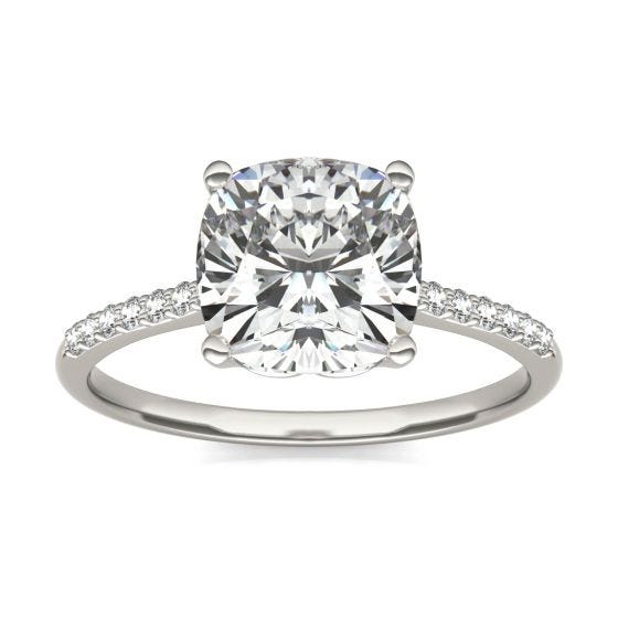 2 2/3 CTW Cushion Caydia Lab Grown Diamond Signature Side Stone Engagement Ring 18K White Gold