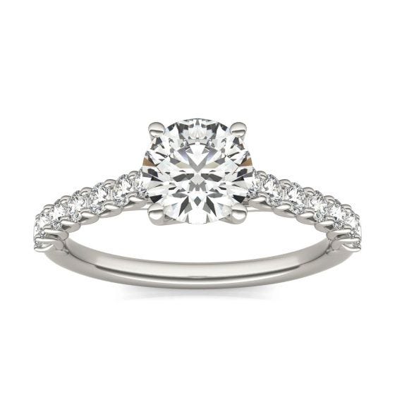 1 2/5 CTW Round Caydia Lab Grown Diamond Trellis Cathedral Engagement Ring 18K White Gold