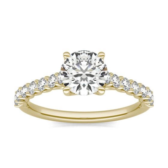 1 2/5 CTW Round Caydia Lab Grown Diamond Trellis Cathedral Engagement Ring 14K Yellow Gold