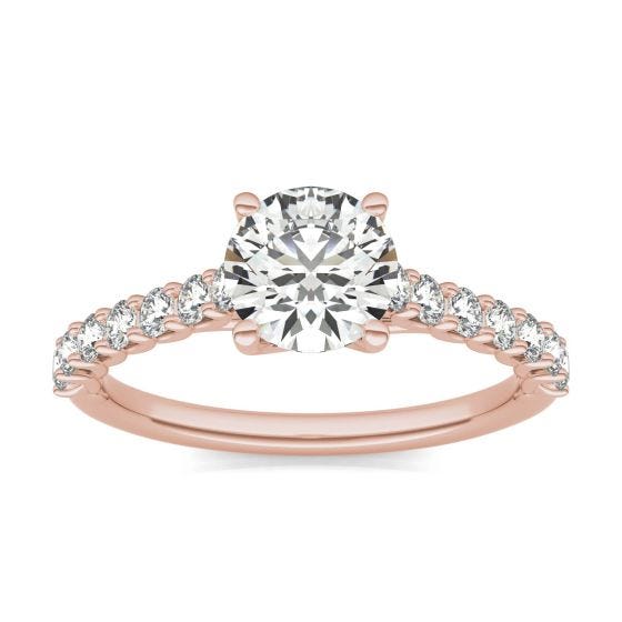 1 2/5 CTW Round Caydia Lab Grown Diamond Trellis Cathedral Engagement Ring 18K Rose Gold