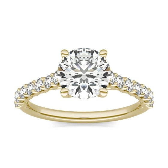 1 7/8 CTW Round Caydia Lab Grown Diamond Trellis Cathedral Engagement Ring 18K Yellow Gold