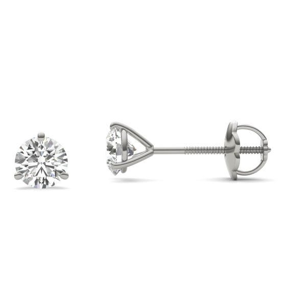 1 CTW Round Caydia Lab Grown Diamond Three Prong Solitaire Stud Screw-Back Earrings 14K White Gold