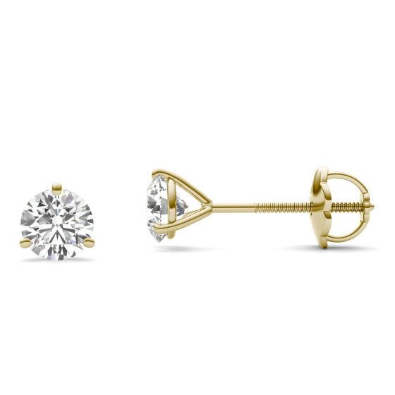 1 CTW Round Caydia Lab Grown Diamond Three Prong Solitaire Stud Screw-Back Earrings 18K Yellow Gold