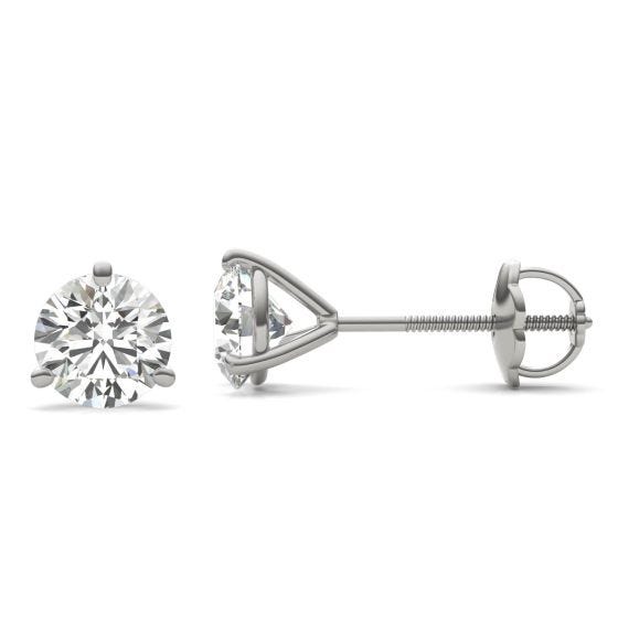 1 1/2 CTW Round Caydia Lab Grown Diamond Three Prong Solitaire Stud Screw-Back Earrings 18K White Gold