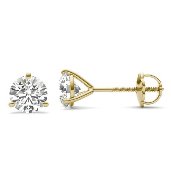 1 1/2 CTW Round Caydia Lab Grown Diamond Three Prong Solitaire Stud Screw-Back Earrings 14K Yellow Gold