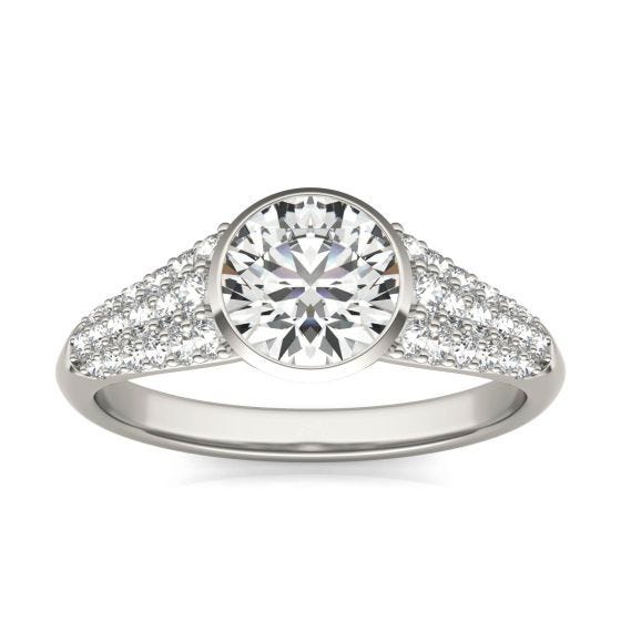 1 3/4 CTW Round Caydia Lab Grown Diamond Signature Bezel Pave Engagement Ring 18K White Gold