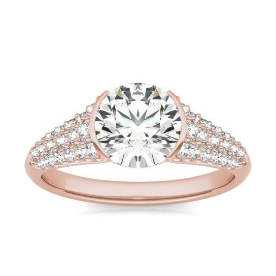 2 CTW Round Caydia Lab Grown Diamond Signature Half Bezel Pave Engagement Ring 18K Rose Gold