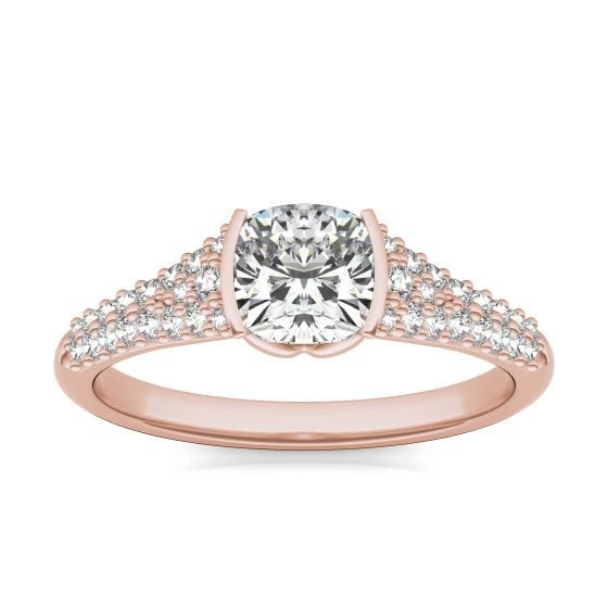 1 1/8 CTW Cushion Caydia Lab Grown Diamond Signature Half Bezel Pave Engagement Ring 18K Rose Gold