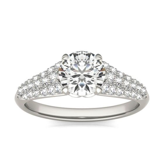 1 1/2 CTW Round Caydia Lab Grown Diamond Signature Half Bezel Pave Engagement Ring 18K White Gold
