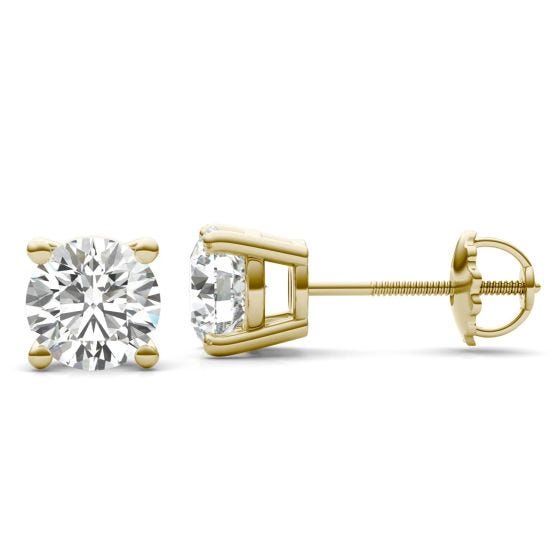 2 CTW Round Caydia Lab Grown Diamond Four Prong Solitaire Stud Screw-Back Earrings 14K Yellow Gold