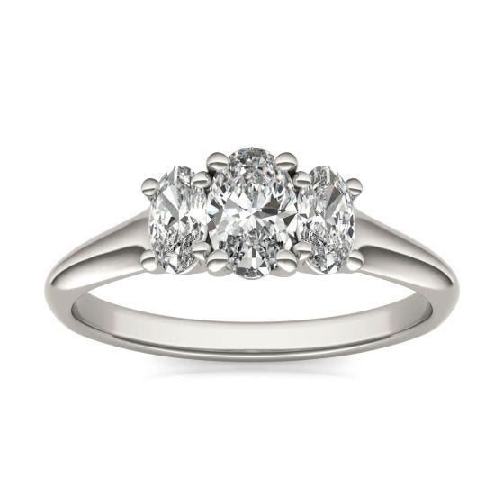 1 CTW Oval Caydia Lab Grown Diamond Three Stone Engagement Ring 14K White Gold