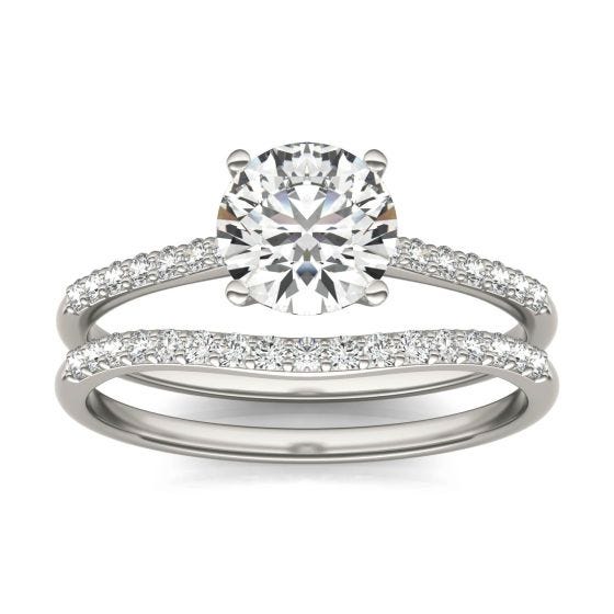 1 1/3 CTW Round Caydia Lab Grown Diamond Signature Bridal Set with Side-Stones Ring Platinum